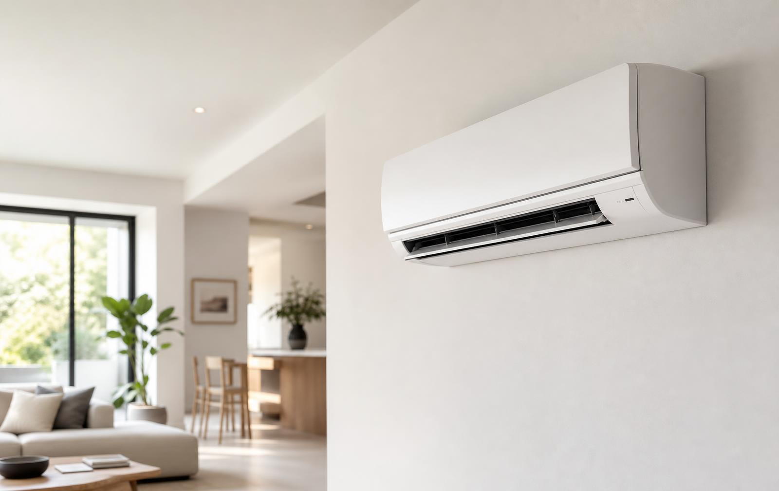 Modern wall-mounted air conditioning unit in a bright interior